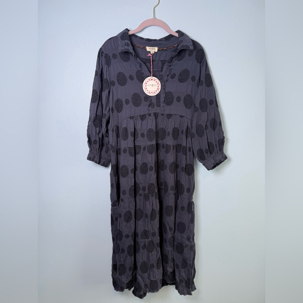 Umgee Gray Textured Dot Boho Dress